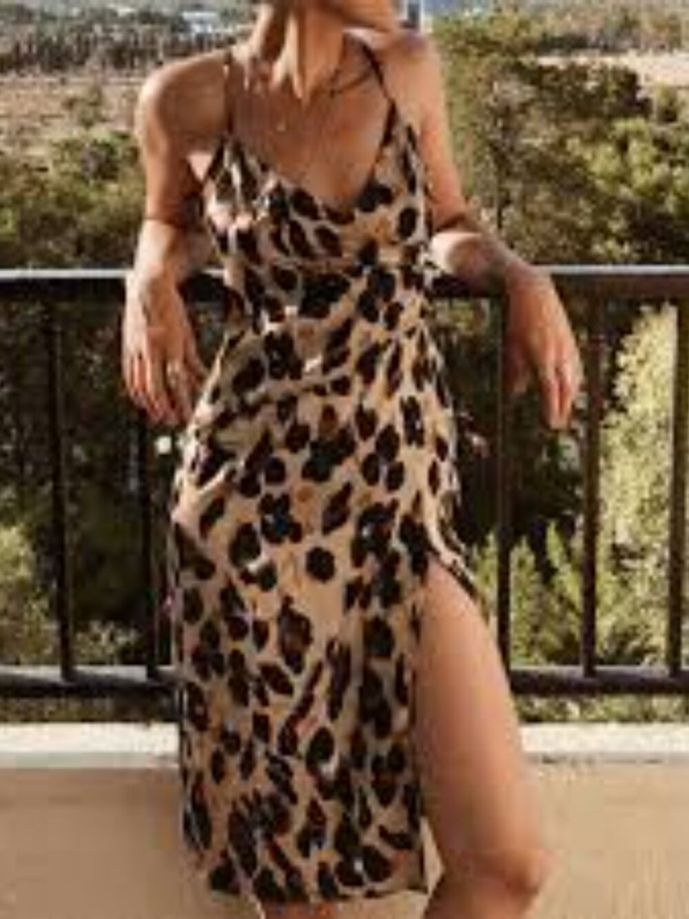 Leopard Print Slip Maxi Dress - Tan/Black